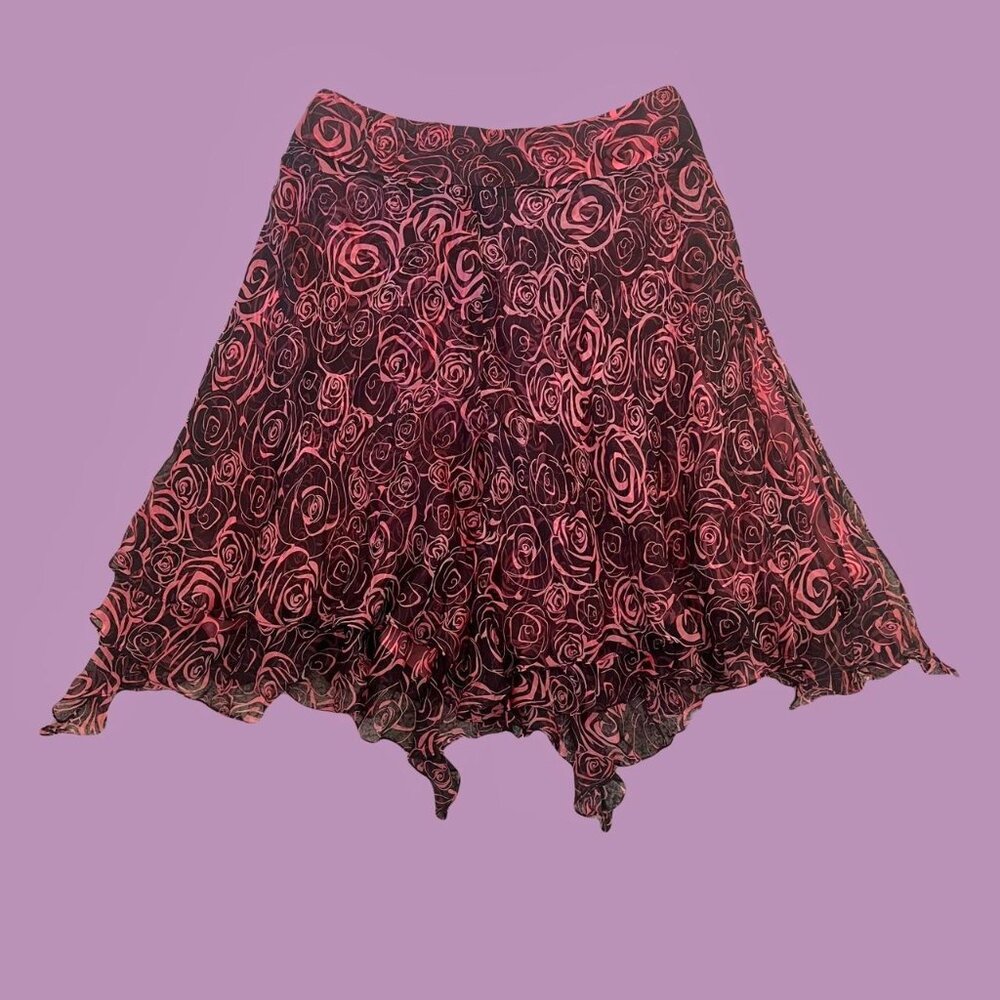 Vintage silk rosette whimsy goth with asymmetrical hem